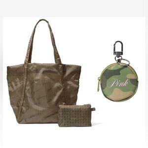 PINK Victoria's Secret Camo key ring and packable Tote Bag